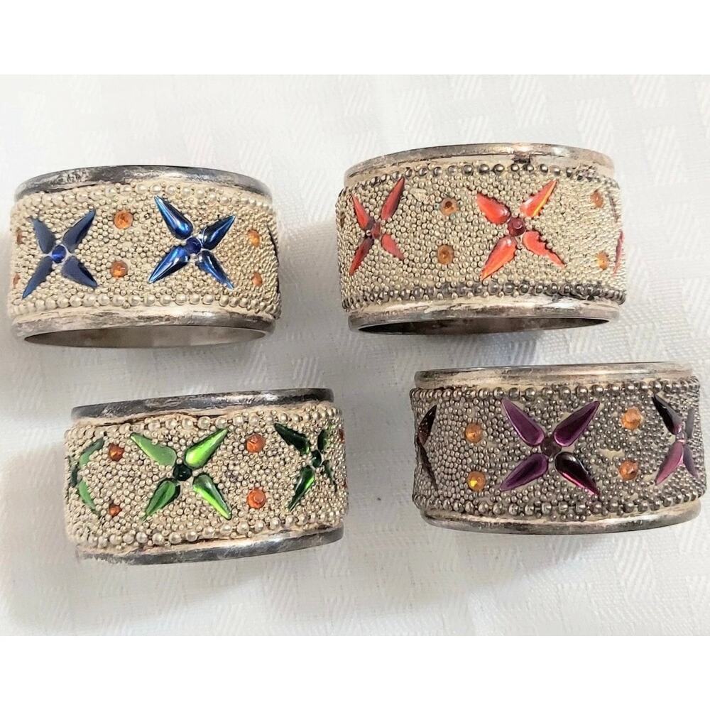4 Vintage Silver Elegant Collectible Round Art Deco Napkin Rings
